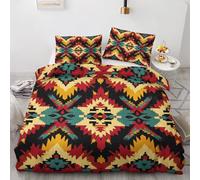 Southwestern Tribal Duvet Cover Set Double Size, Aztec Native American Bedding Set 200x200 cm, Quilt Cover with 2 Pillowcases, Soft Microfiber 3pcs, Zip 21D&-2