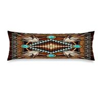 Southwestern Tribal Native American Indian Long Pillow Case Protector Zipper Brown Decorative Bedding Pillowcase Soft Covers for Bedroom,Couch,Sofa,20x54