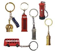 Souvenirs 6 x London Landmarks Keychain British Keyrings London 3D Bus Key Chain Big Ben - Telephone box - Post box Metal Die Cast Keyring Crown Charm Keyholder