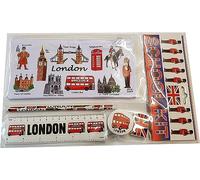 Souvenirs London Pencil Case with Pencil, Sharpener, Ruler & Union Jack Eraser - Red Bus Telephone Box Tower Bridge Big Ben - UJ British School Kit