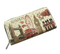 Souvenirs London Purse Wallet, British Stylish Clutch with Iconic Cityscape Design with Silver Heart Glitter Ladies Purse