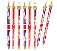 Souvenirs Union Jack Pen Set of 8 - Smooth Writing, Durable Metal, British Flag Design, Crown Topper, Executive Desk Accessories