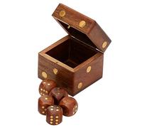 SouvNear 6.1 cm Wooden Dice Box Storage with 5 Dice Set - Square Dice box Case / Container with Brass Inlays - Cute Dice Game Set