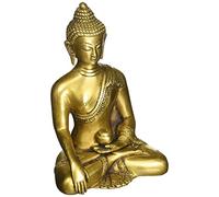 SouvNear Thai Buddha Meditating Peace Harmony Statue, [Dhyana Mudra] Religious Decor Handmade Brass Antique Look Shakyamuni Sculpture Figurine [ 6 Inch Large/Weight 2.2 Pound ]