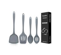 SouxMux 4 Pcs Silicone Kitchen Utensils Set, Wok Spatulas-Slotted Turner-Cooking Spoon-Slotted Spoon, Nonstick BPA Free High Heat Resistant Cooking Frying, Mixing, Serving, Draining, Stirring, Grey