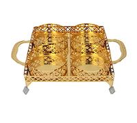 Sov Gold Serving Tray with 4 Bowls & Handles Paandan Rectangle Decorative Mirror Polished Chrome Plated Engraved Centrepiece Appetizer Nuts Dry Fruit Snacks Sweets Party Serving Tray (HCH061)