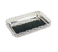 Sov Silver Serving Tray Rectangle Decorative Tray Mirror Polished Paandan Tray Centrepiece Tealight Candles Display Plate Tray Fruit Platter Snacks Drinks Serving Tray (Silver)