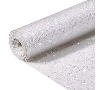 SOV Ultra Chunky Glitter Fabric Vinyl Sparkle Faux Leather Perfect for Key Chain Bows Craft Bag Cover Sewing Patchwork DIY Craft Thick Canvas Back 8” x 53” (21cm x 135cm) 1 Roll (White)