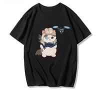 Sova Cat Cute Catlorant T Shirts Surprised Penguin Valorant Cotton Cartoon Prints Summer Men EU Size Tops Casual Tees Black L