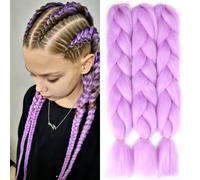 SOVAEER Jumbo Braid Hair Extensions Premium Synthetic Fiber Solid Color for Women 24 Inch 100g/bundle 3bundles/pack Purple