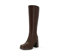 SOVANYOU Black Leather Boots Platform Boots for Women Square Toe Chunky Block Heeled Boots, A-chocolate, 5 UK
