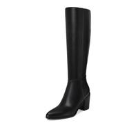 SOVANYOU Knee High Boots for Women Leather Tall Boots Chunky Block Heel Fashion Pointed Toe Side Zip Comfortable Fall Winter Botas, Black, 6 UK
