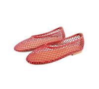SOVANYOU Mesh Ballet Flats for Women Slip On Round Toe Comfortable Casual Office Fishnet Ballerina Flats, Red Excursion Plain Getaway Solids, 6.5 UK