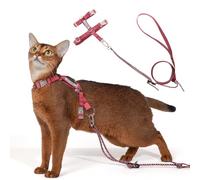 Sovarin Cat Harness and Leash Set - Red Lightweight Soft Kitten Harness Escape Proof, Adjustable Travel Pet Harness for Walking，Easy Control Comfortable Outdoor (Red, One Size Fits All)