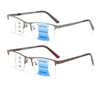 SOVCOD 2-Pack Progressive Multifocus Reading Glasses for Men, Metal Half Frame Blue Light Blocking Readers Lightweight Computer Glasses Multifocal Eyeglasses (Brown & Gun, 1.5, x)