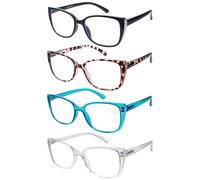 SOVCOD 4 Pack Reading Glasses for Womens Blue Light Blocking Computer Readers Spring Hinges Eyeglasses Anti Eyestrain/Glare (4 Pack Mix Color, 1, x)