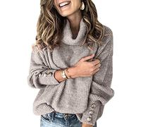 Sovelen Womens Oversized Sweater Cowl Neck Fall Winter Slouchy Knit Sweater, Grey, XL