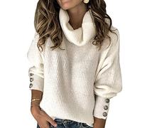 Sovelen Women's Oversized Turtleneck Chunky Pullover Sweaters Cowl Neck Long Sleeve Winter Slouchy Loose Knit Sweaters - White - Small