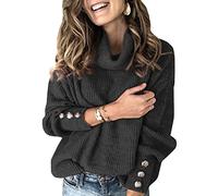Sovelen Women's Oversized Turtleneck Chunky Pullover Sweaters Cowl Neck Long Sleeve Winter Slouchy Loose Knit Sweaters - Black - Large