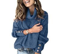 Sovelen Women's Oversized Turtleneck Chunky Pullover Sweaters Cowl Neck Long Sleeve Winter Slouchy Loose Knit Sweaters - Blue - X-Large