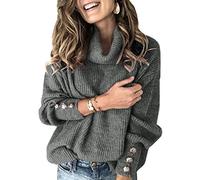 Sovelen Women's Oversized Turtleneck Chunky Pullover Sweaters Cowl Neck Long Sleeve Winter Slouchy Loose Knit Sweaters - Grey - Small