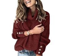 Sovelen Women's Oversized Turtleneck Chunky Pullover Sweaters Cowl Neck Long Sleeve Winter Slouchy Loose Knit Sweaters - Red - Small
