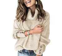 Sovelen Women's Oversized Turtleneck Chunky Pullover Sweaters Cowl Neck Long Sleeve Winter Slouchy Loose Knit Sweaters - Beige - Small