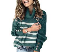 Sovelen Women's Oversized Turtleneck Chunky Pullover Sweaters Cowl Neck Long Sleeve Winter Slouchy Loose Knit Sweaters - green - Large