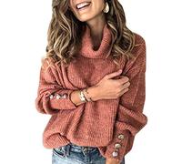 Sovelen Women's Oversized Turtleneck Chunky Pullover Sweaters Cowl Neck Long Sleeve Winter Slouchy Loose Knit Sweaters - Red - Small