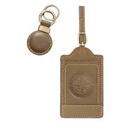 Sovereign-Gear - Brown Compass Embossed Leather Luggage Tag with Leather AirTag Holder Combo - Genuine Leathers Luggage Tag for Suitcases - Secure, Stylish & Durable Travel Accessory