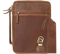 Sovereign-Gear Large Leather Bible Cover - Genuine Buffalo Leather with Handle, Zipper, Storage Pockets, Bookmark & AirTag Compatible Holder - Stylish Bible Carrying Case for Men & Women