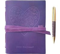 Sovereign-Gear Leather Journal for Women, Handmade Purple Heart Bound Journal with Stylish Pen, Vintage and Classic, A5 Embossed Heart Leather Notebook, 8x6 Unlined Sketchbook