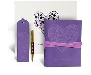 Sovereign-Gear Purple Heart Leather Journal Gift Set - Embossed Buffalo Leather Notebook + Bookmark & Pen - Romantic Writing Journal for Women - Premium Gift Box for Valentine’s, Anniversary, Birthday