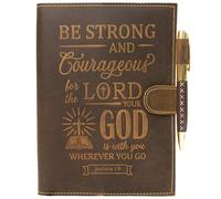 Sovereign-Gear Religious Refillable Leather Journal - Religious Writing Notebook for Women & Men, Handmade Leather Bound Diary with Blank Pages & Designer Pen - “Be Strong” Embossed Cover