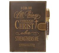 Sovereign-Gear Religious Refillable Leather Journal - Religious Writing Notebook for Women & Men, Handmade Leather Bound Diary with Blank Pages & Designer Pen - “I Can Do” Embossed Cover