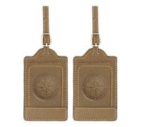 Sovereign-Gear - Two Brown Leather Luggage Tags - Compass Embossed - Genuine Leather Luggage Tag for Suitcases, Stylish & Durable Travel Accessory