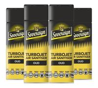 Sovereign Oud Turbojet Air Sanitiser 500ml X4, Long-Lasting Fragrance, Eliminates Odors, Ideal for Homes, Offices, Cars, Premium Air Freshener, 4-Pack Value Set, Fast-Acting Formula