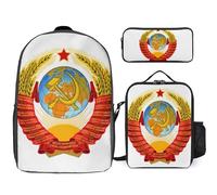 Soviet National Emblem Printed School Backpack Set Lunch Bag And Pencil Case 3-Piece School Bags Teens Girls Boys Primary Junior Middle Water Resistant Lightweight Bookbag Travel Rucksack