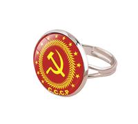 Soviet Ring Sickle Hammer CCCP Russia Emblem Communism Glass Round Rings Men Gift