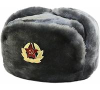 Soviet Style Winter Hat | Faux Fur Ushanka Cossack Hat with Ear Flaps(, Large (58 cm)) (Grey)