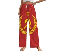 Soviet Union CCCP USSR Emblem Red Women's Pajama Lounge Pants Sleep Bottoms with Pockets Pj Sleepwear M