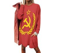 Soviet Union CCCP USSR Emblem Red Women's Tunic Tops Blouse Long Sleeve Shirts Sweatshirt for Leggings