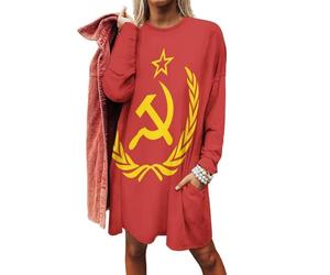 Soviet Union CCCP USSR Emblem Red Women's Tunic Tops Blouse Long Sleeve Shirts Sweatshirt for Leggings