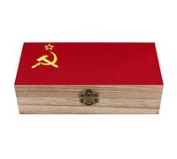Soviet Union Flag Decorative Wooden Storage Box with Hinged Lid And Front Clasp Keepsakes Chest