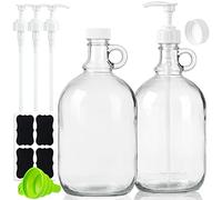 Sovietiep 2 Pack 64 Oz Laundry Detergent Dispenser with Pump and Lid - Half Gallon Glass Pump Bottle for Laundry Soap Dispenser, Liquid Detergent, Fabric Softener Dispenser - Extra Label, Funnel