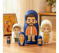 Soview Custom Portrait Russian Nesting Doll Family Personalised Photo Nesting Dolls Set Customise Matryoshka Dolls Unique Home Desk Decor for Famliy Couple (Style 1)