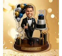 Soview Personalised 30/40/50/60TH Birthday Gift for Men Custom Figurine Acrylic Desk Ornament Customise Photo 3D Effect Cartoon Style Home Decor Birthday Gifts for Dad Boyfriend Husband Grandfather