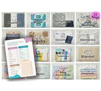 Sovio 23 x Hospital Bag Organiser Pouches With Labels 36 x 28cm - Baby Essentials for Newborn, Hospital Bag Maternity Essentials for Expecting Mothers, Convenient for Hospital Stay, Checklist Included