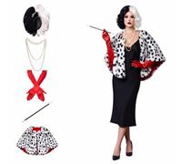 Sovipal 5PCS Halloween Costume Women-Women's Halloween Cosplay Costume Cape with Dalmatian Shawl, 1920s Red Gloves, Dalmatian Costume Women Coat Accessory Set for Themed Parties Dress Up