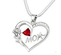 SOVIUPRZ Mom Necklace - Mother Gifts for Mom Nana Grandma, Fashion Jewelry -Heart Rose Necklaces with Red Agate for Mother In Law, Gifts from Daughter Son, Stainless Steel